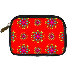 Rainbow Colors Geometric Circles Seamless Pattern On Red Background Digital Camera Cases by BangZart