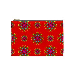 Rainbow Colors Geometric Circles Seamless Pattern On Red Background Cosmetic Bag (medium)  by BangZart