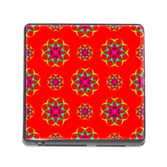 Rainbow Colors Geometric Circles Seamless Pattern On Red Background Memory Card Reader (square) by BangZart