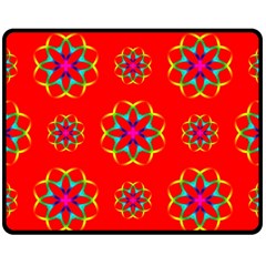 Rainbow Colors Geometric Circles Seamless Pattern On Red Background Fleece Blanket (medium)  by BangZart