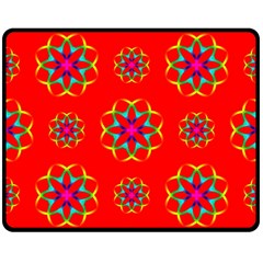 Rainbow Colors Geometric Circles Seamless Pattern On Red Background Double Sided Fleece Blanket (medium)  by BangZart