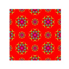 Rainbow Colors Geometric Circles Seamless Pattern On Red Background Small Satin Scarf (square) by BangZart