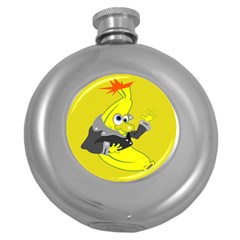 Funny Cartoon Punk Banana Illustration Round Hip Flask (5 Oz) by BangZart