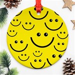 Digitally Created Yellow Happy Smile  Face Wallpaper Ornament (Round) Front