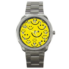 Digitally Created Yellow Happy Smile  Face Wallpaper Sport Metal Watch by BangZart