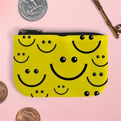 Digitally Created Yellow Happy Smile  Face Wallpaper Mini Coin Purses by BangZart