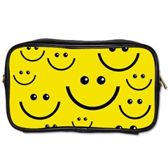 Digitally Created Yellow Happy Smile  Face Wallpaper Toiletries Bags by BangZart