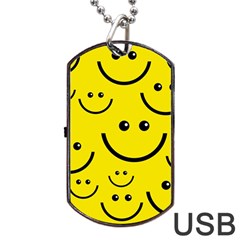 Digitally Created Yellow Happy Smile  Face Wallpaper Dog Tag Usb Flash (one Side) by BangZart