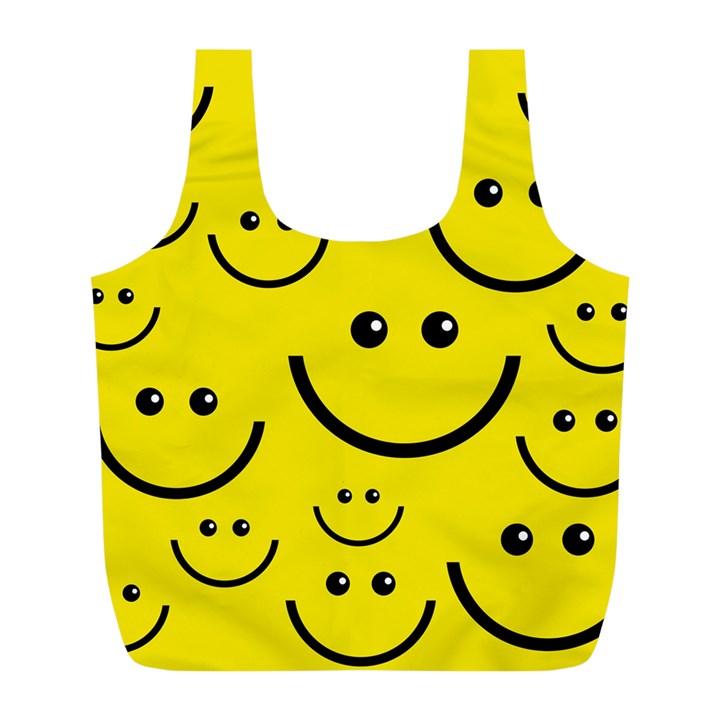 Digitally Created Yellow Happy Smile  Face Wallpaper Full Print Recycle Bags (L) 