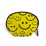 Digitally Created Yellow Happy Smile  Face Wallpaper Accessory Pouches (Small)  Front