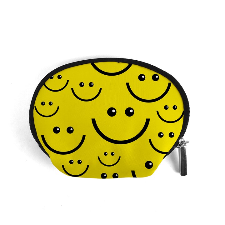 Digitally Created Yellow Happy Smile  Face Wallpaper Accessory Pouches (Small) 