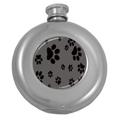 Dog Foodprint Paw Prints Seamless Background And Pattern Round Hip Flask (5 Oz) by BangZart