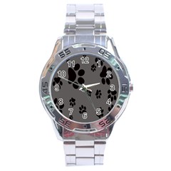 Dog Foodprint Paw Prints Seamless Background And Pattern Stainless Steel Analogue Watch by BangZart