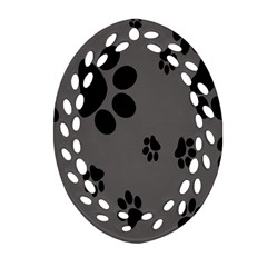 Dog Foodprint Paw Prints Seamless Background And Pattern Ornament (oval Filigree)