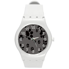 Dog Foodprint Paw Prints Seamless Background And Pattern Round Plastic Sport Watch (m) by BangZart