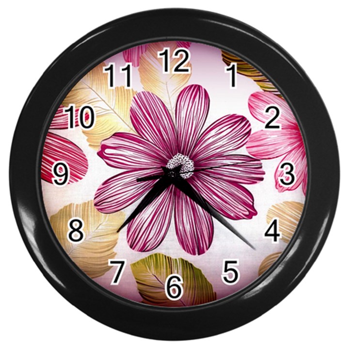 Flower Print Fabric Pattern Texture Wall Clocks (Black)