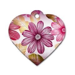 Flower Print Fabric Pattern Texture Dog Tag Heart (two Sides) by BangZart