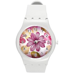 Flower Print Fabric Pattern Texture Round Plastic Sport Watch (m)