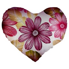 Flower Print Fabric Pattern Texture Large 19  Premium Heart Shape Cushions by BangZart