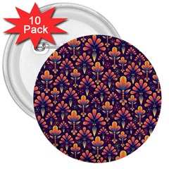 Abstract Background Floral Pattern 3  Buttons (10 Pack)  by BangZart