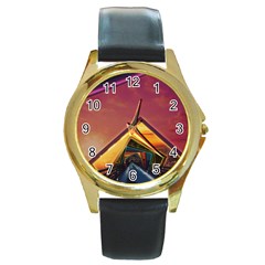 The Rainbow Bridge Of A Thousand Fractal Colors Round Gold Metal Watch by jayaprime