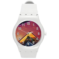 The Rainbow Bridge Of A Thousand Fractal Colors Round Plastic Sport Watch (m) by jayaprime