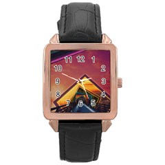 The Rainbow Bridge Of A Thousand Fractal Colors Rose Gold Leather Watch  by jayaprime