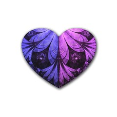 Beautiful Lilac Fractal Feathers Of The Starling Rubber Coaster (heart)  by jayaprime