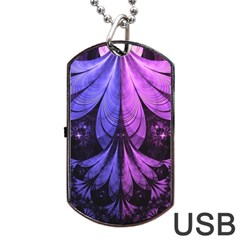 Beautiful Lilac Fractal Feathers Of The Starling Dog Tag Usb Flash (one Side) by jayaprime