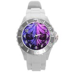 Beautiful Lilac Fractal Feathers of the Starling Round Plastic Sport Watch (L) Front