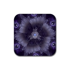 Amazing Fractal Triskelion Purple Passion Flower Rubber Coaster (square)  by jayaprime