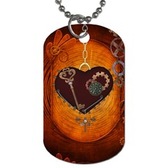 Steampunk, Heart With Gears, Dragonfly And Clocks Dog Tag (two Sides) by FantasyWorld7