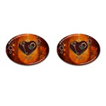 Steampunk, Heart With Gears, Dragonfly And Clocks Cufflinks (Oval) Front(Pair)