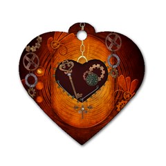 Steampunk, Heart With Gears, Dragonfly And Clocks Dog Tag Heart (two Sides) by FantasyWorld7