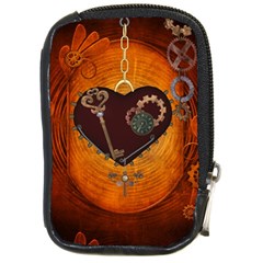 Steampunk, Heart With Gears, Dragonfly And Clocks Compact Camera Cases by FantasyWorld7