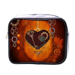 Steampunk, Heart With Gears, Dragonfly And Clocks Mini Toiletries Bags by FantasyWorld7