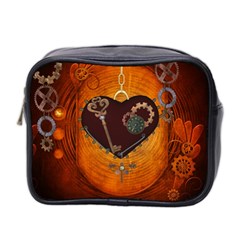 Steampunk, Heart With Gears, Dragonfly And Clocks Mini Toiletries Bag 2-side by FantasyWorld7