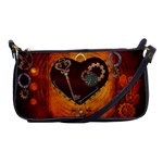 Steampunk, Heart With Gears, Dragonfly And Clocks Shoulder Clutch Bags Front