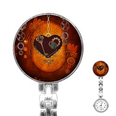 Steampunk, Heart With Gears, Dragonfly And Clocks Stainless Steel Nurses Watch