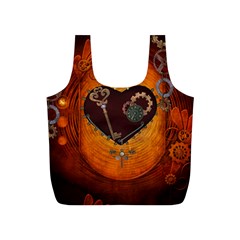 Steampunk, Heart With Gears, Dragonfly And Clocks Full Print Recycle Bags (s)  by FantasyWorld7