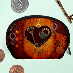 Steampunk, Heart With Gears, Dragonfly And Clocks Accessory Pouches (large)  by FantasyWorld7