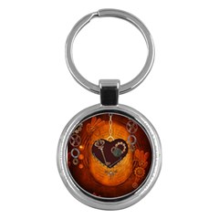 Steampunk, Heart With Gears, Dragonfly And Clocks Key Chains (round)  by FantasyWorld7