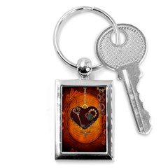 Steampunk, Heart With Gears, Dragonfly And Clocks Key Chains (rectangle)  by FantasyWorld7