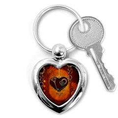 Steampunk, Heart With Gears, Dragonfly And Clocks Key Chains (heart)  by FantasyWorld7