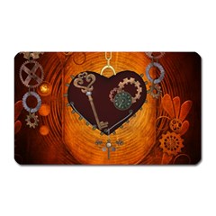 Steampunk, Heart With Gears, Dragonfly And Clocks Magnet (rectangular) by FantasyWorld7