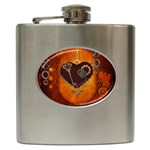 Steampunk, Heart With Gears, Dragonfly And Clocks Hip Flask (6 oz) Front