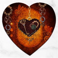 Steampunk, Heart With Gears, Dragonfly And Clocks Jigsaw Puzzle (heart) by FantasyWorld7