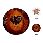 Steampunk, Heart With Gears, Dragonfly And Clocks Playing Cards (Round)  Front