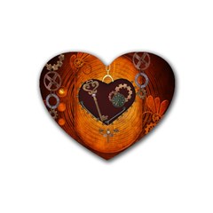 Steampunk, Heart With Gears, Dragonfly And Clocks Heart Coaster (4 Pack)  by FantasyWorld7