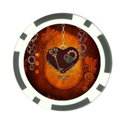 Steampunk, Heart With Gears, Dragonfly And Clocks Poker Chip Card Guard (10 Pack) by FantasyWorld7